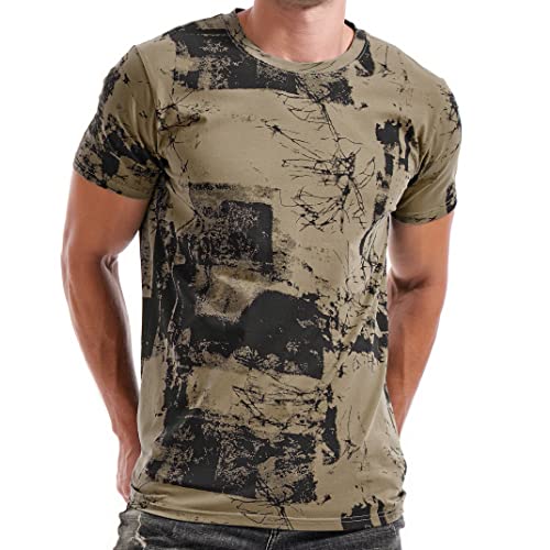 RONOMO Herren T-Shirt | Street Graffiti | mittlere Elastizität | Vorwäscheschutz | （ FK Army Green 4XL ）