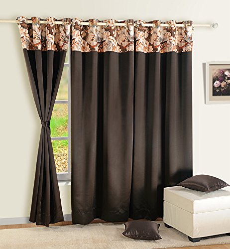 Image of Swayam 100% Blackout Polyester Long Door Curtain for Living Room & Bedroom | 9 Feet | Room Darkening Curtain with Eyelets | Pack of 1 | Solid Design - Brown