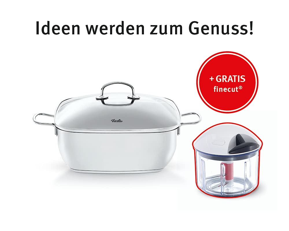 Fissler Secural Stainless Steel Roasting Dish – 6.5 Liter Square Casserole With Glass Lid – Oven & Induction Safe, 28cm Diameter