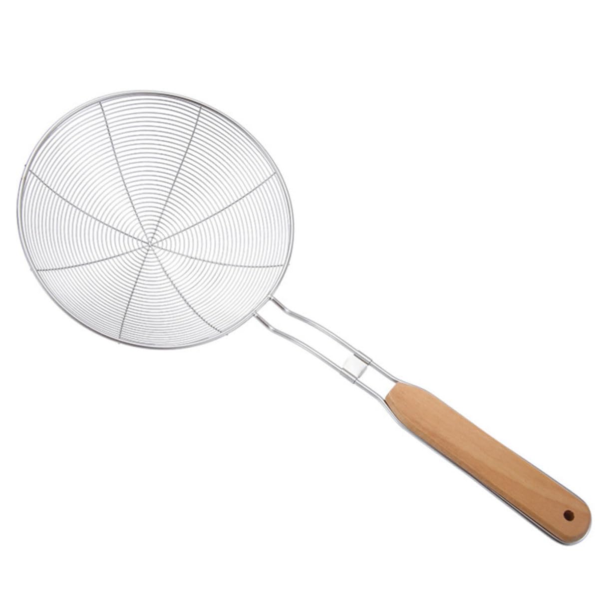 BEBEMOKO 1Pc Stainless Steel Skimmer Spoon Rustproof Mesh Strainer for Kitchen Oil Draining and Food Filtering Ergonomic Handle Design Colander Scoop for Cooking and Frying