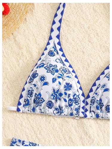 Image of BEAUDRM Girl's 2 Piece Floral Print Swimsuits Halter Triangle Bikini Boho High Waisted Bathing Suit