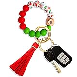 NVENF Christmas Silicone Key Ring Bracelet Beaded Wrislet Keychain Portable House Car Keys Ring Holder (Christmas 1)