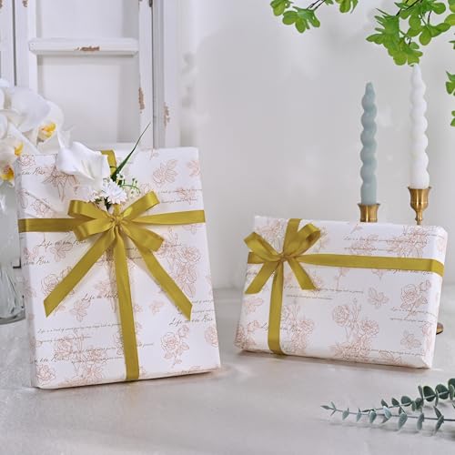 Image of Double Face Cream Gold Satin Ribbon 1 /2 inch X 50 Yards Polyester Cream Gold Ribbon for Gift Wrapping Very Suitable for Weddings Party Invitation Decorations and More