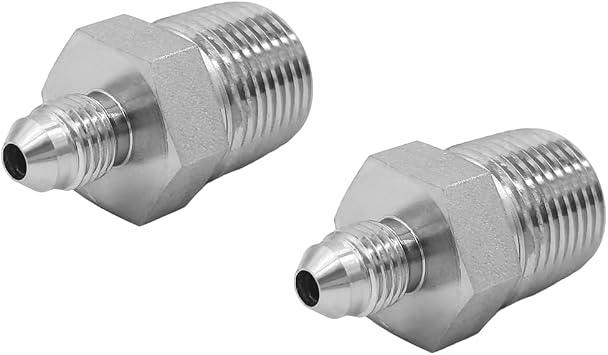 2-PACK 2404-04-08 Hydraulic Hose Adapter Fitting 1/4" Male JIC 37 Flare 7/16"-20UNF 1/2" Male 1/2"-14NPTF SAE Straight Pipe Joints Tube Connector Carbon Steel