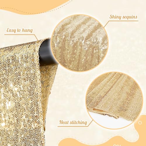 Image of PartyDelight Light Gold Sequin Backdrop 6x8ft Sparkly Photo Curtain | 4 Inch Rod Pocket and stitched 3mm sequins create a reflective event wall for champagne weddings and receptions