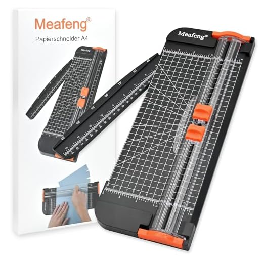 Meafeng® Papierschneider A4 mit 2 Klingen Papier Schneidemaschine Schneidegerät Papier Cutter mit Automatischer Sicherheit Schutz und Verlängerungslineal, Fotos, Coupons und Etiketten (Schwarz)