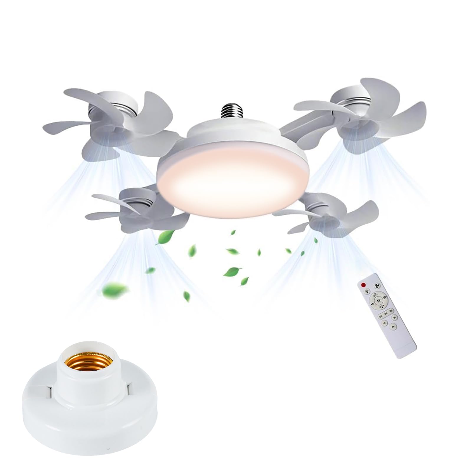 YSINOBEAR 2-in-1 Drone Fan Light with Remote, 2025 New Remote-Controlled LED Ceiling Fan Light,60W E27 LED Bulb, 3 Color Modes & 3 Speeds Wide Airflow Adjustable Angle for Kitchen Bedroom (4 Head)