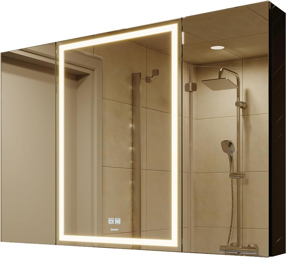 Amazon.com: GANPE LED Lighted Bathroom Medicine Mirror Cabinet with ...