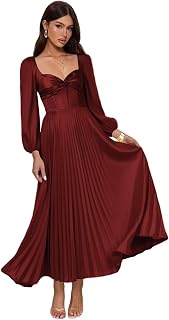 Satin Bridesmaid Dresses for Women with Long Sleeve V-Neck Flowy Formal Evening Dress for Wedding Floor Length