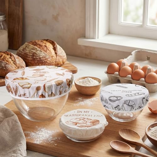 Hahafelt 3 Pcs Reusable Bowl Covers for Bread Proofing Beeswax Bowl Covers Reusable 8/10/12 Inch Elastic Cotton Cloth Sourdough Cover Caps for Sourdough Bread(Baker) by Hahafelt - Used condition - Image 7