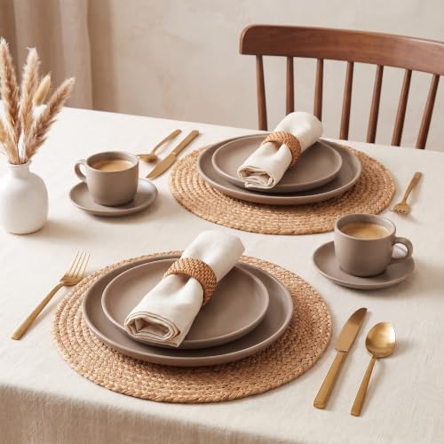 Image of Eco Crave Natural Jute Placemats Set of 10, Round Woven Table Mats, 13 Inch Rattan Charger Plates for Dinner, Boho Farmhouse Braided Place Mats
