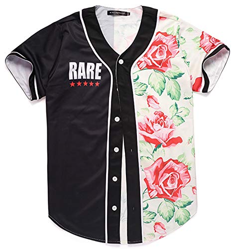 HOP FASHION Unisex Boy Girl Baseball Jersey Short Sleeve 3D Contrast Floral Print Dance Team Uniform Tops Shirt HOPM007-17-XL