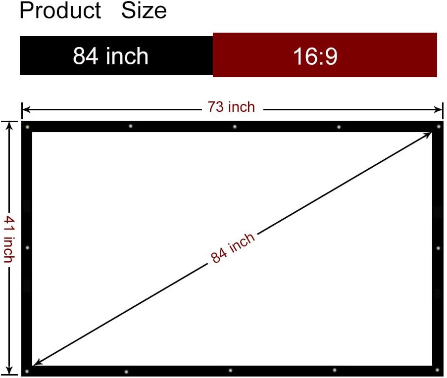 Projector Screen 84 Inch Diag HD 16:9, Portable Foldable Indoor Outdoor Movie Screen, Support Double Sided Projection
