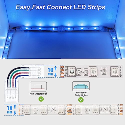 YUTOKEER 4-Pin RGB LED Strip Connector, Solderless Adapter, L Shape, 10mm, 5-24V (Pack of 10), Multicoloured, L-Form - Image 2