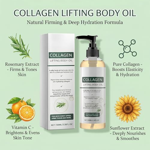 Collagen Lifting Body Oil, 2PCS Collagen Lifting & Firming Körperöl, Körperöl Straffend Feuchtigkeits & Pflegend Hautöl Massageöl zur Verbesserung der Hautelastizität, Reduziert Feine Linien