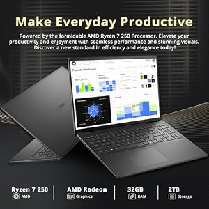 Dell 16" FHD+ Touchscreen Business Laptop, AMD Ryzen 7 250, 32GB DDR5, 2TB Storage(1TB SSD+1TB Docking Station Set), AMD Radeon Graphics, Backlit Keyboard, HD Webcam, Wi-Fi 6, Win 11 Pro, Black — photo 2 of 6
