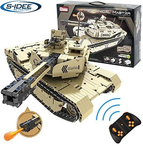s-idee® 9801 RC Militär Bausteinpanzer mit Fernsteuerung Qihui RC Panzer ferngesteuert mit Schussfunktion Klemmstein Baustein