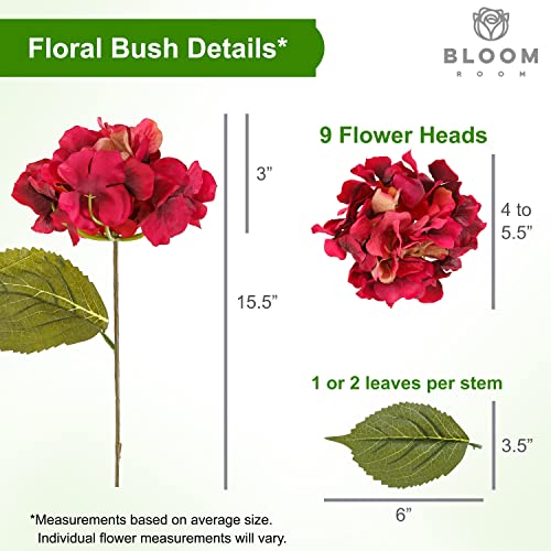 Bloom Room Hydrangea Artificial Flowers Bouquet - Realistic Fake Flowers With Long Stems And Silk Burgundy Hydrangea Heads For Centerpieces, Weddings, And Crafts, 22” #TOP4
