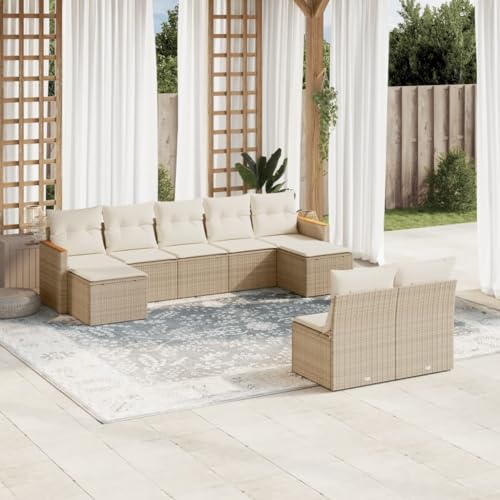 Set de sofás de jardín 9 pzas con cojines ratán sintético beige,Conjunto de Sofás de Jardín Modular con Almacenamiento y Protección Antilluvias en Ratán Sintético Conjuntos de Muebles de Jardín