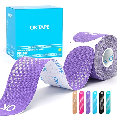 Image of OK TAPE Synthetic Kinesiology Tape Precut Strips, Waterproof Kinesiology Athletic Tape for Joint & Muscle Support, Reflective and Durable Tape, 2inx16.4ft Roll 20PCS | Purple