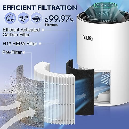 Tolife Air Purifiers For Bedroom, Hepa Air Purifier For Home, Air Filters 99.97% Smoke Pollen Dander Dust, Portable Room Air Purifier With Low Noise Sleep Mode For Desktop Office, White #TOP2