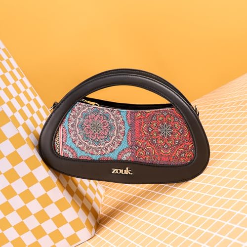 Image of ZOUK Nadia Sling Bag for Women - Stylish Crossbody with Cutout Top Handle | Handcrafted Shoulder Bag with Multiple Pockets & Water-Resistant Lining | Formal & Casual Use |