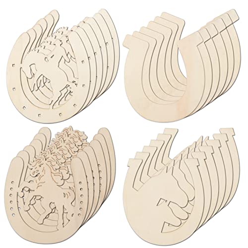 BEIMEIII Lot de 24 fers à cheval en bois pour anniversaire d'enfant - Disques en bois - Découpe pour fer à cheval - Décoration d'anniversaire - Fête prénatale Cover