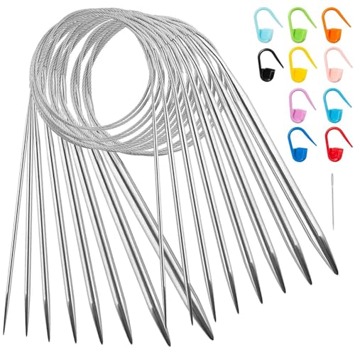 Qyuanzh - 8pcs Circular Knitting Cable Needles 31.5Inch(80cm) Stainless Steel Premium Knitting Needle Kit In 8 Sizes Knitting Needles Set Circulaire Needles for Weaving Project(2mm,3mm,4mm,4.5mm,5mm,6mm,7mm,8mm)