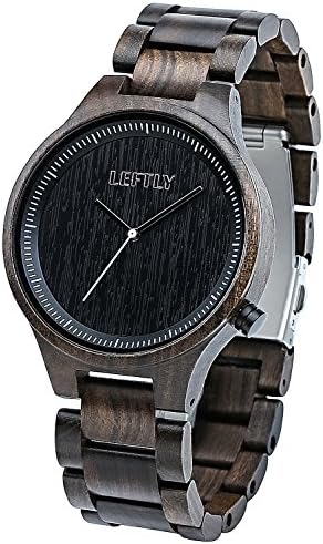 LEFTLY Mens Wooden Watch Handmade Lightweight Ebony Wood Band Analog Quartz Wrist Watch