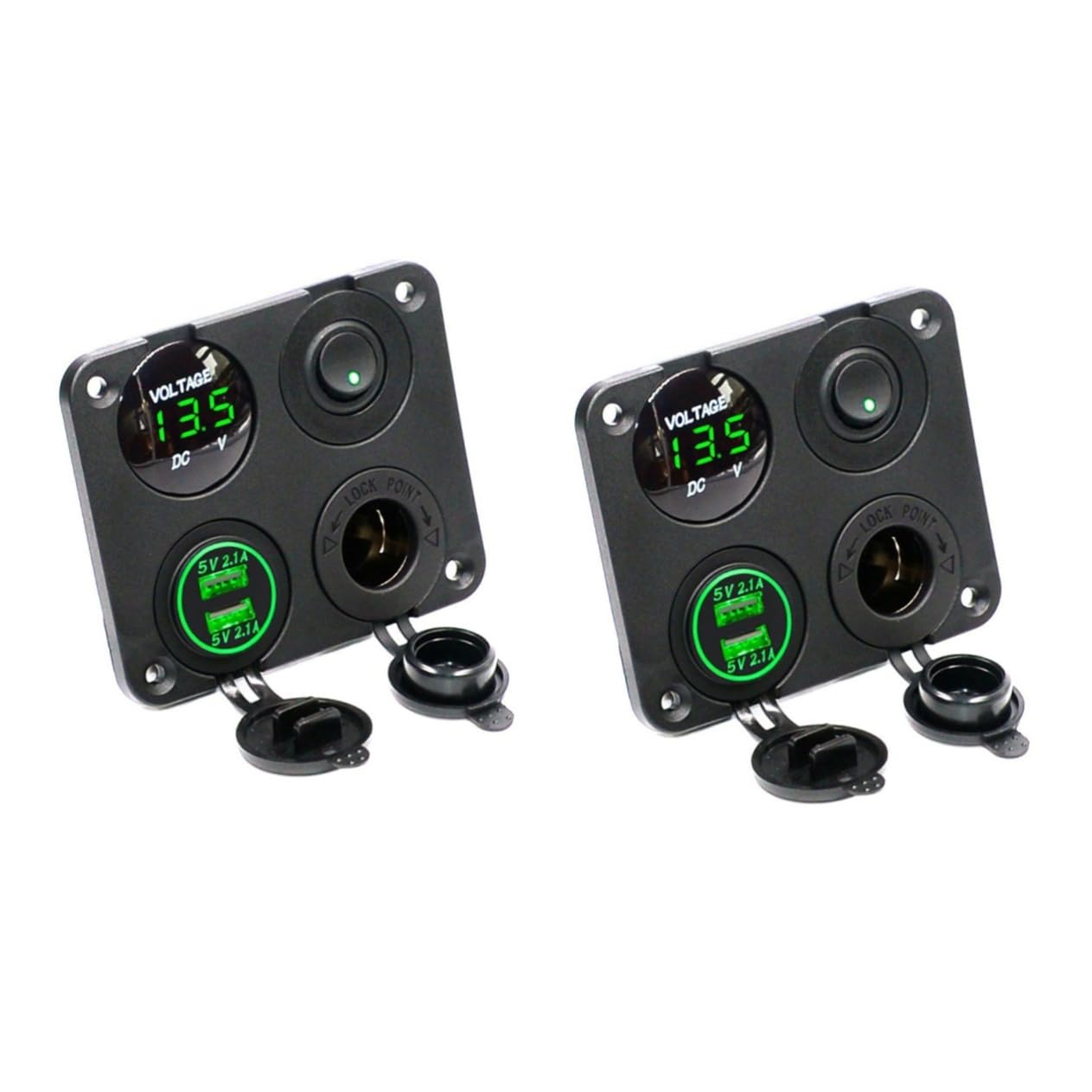 HEMOTON 2pezzi Caricabatterie Usb Dual Con Voltaggio Verde Led Pannello Per Auto Barca e Veicoli Combinazione Di Alimentazione e Tester Voltaggio Con Funzione Di Spegnimento