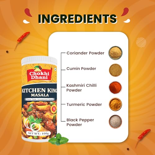 Image of Chokhi Dhani Kitchen King Masala 100g | All-Purpose Indian Spice Mix | Sabzi & Curry Masala Powder | Balanced Flavour Enhancer | Homemade Style Desi Masala | No Preservatives