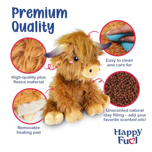 Image of Happy Fuel Highland Cow Microwavable & Weighted Stuffed Animals - 1.5 Lbs Unscented Heating Pad for Period Cramps Pain Relief and Anxiety, Cute Cow Plush Toys Gifts for Women Girls Adults and Kids
