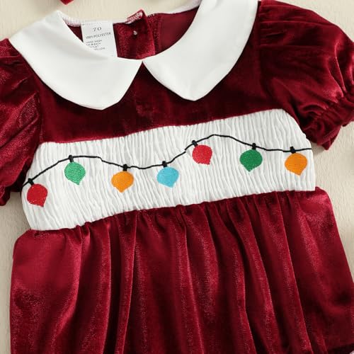 Toddler Baby Girl Christmas Outfit Smocked Dresses Newborn Velvet Bubble Romper Vintage Sister Matching Outfits4