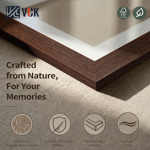 Image of VCK 16x24 Picture Frame 5 Pack, Brown Exclusive Wood, 12x18 Mat, for Print