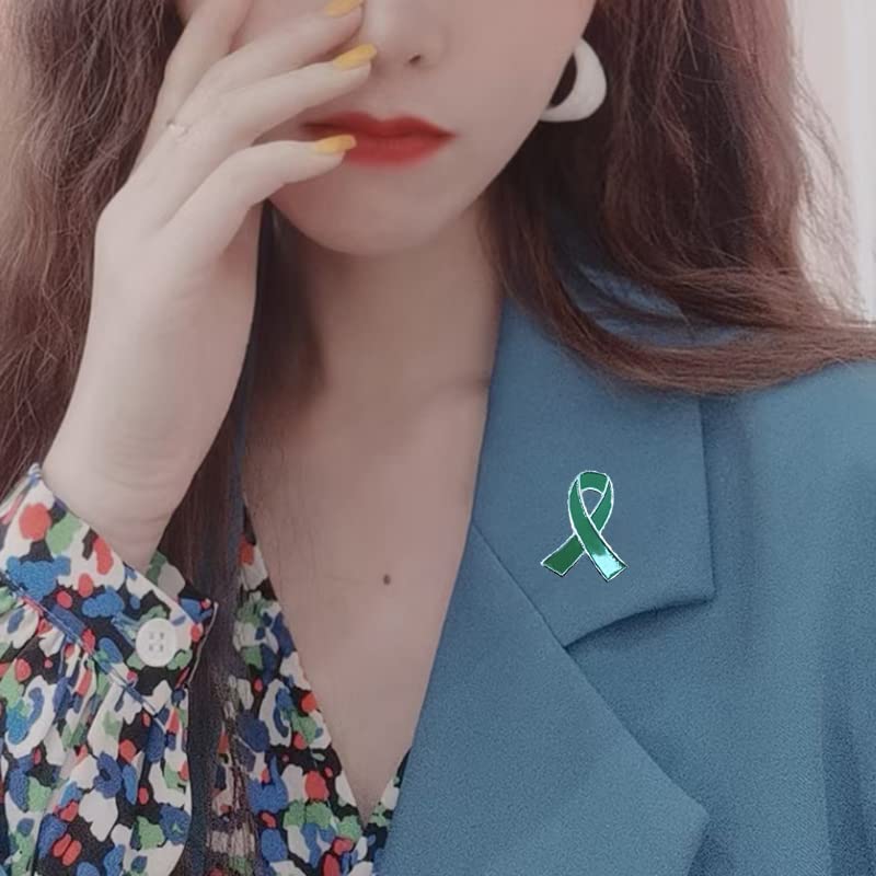100Pcs Green Awareness Ribbon Pins Mental Health Awareness Enamel Lapel Pin Green Ribbon Brooch Hope Pins2