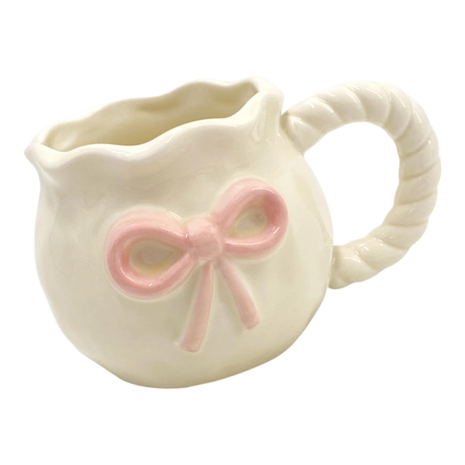 MALSSE Portable Ceramic Coffee Mug with Unique Bows Shape Pattern Butterfly Knot Drinkware for Home and Bows Shaped Coffee Mug