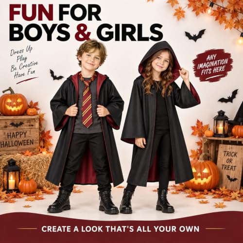 Wizard Costume Set for Kids 8-12, Black Robe & Accessories for Halloween - image 4