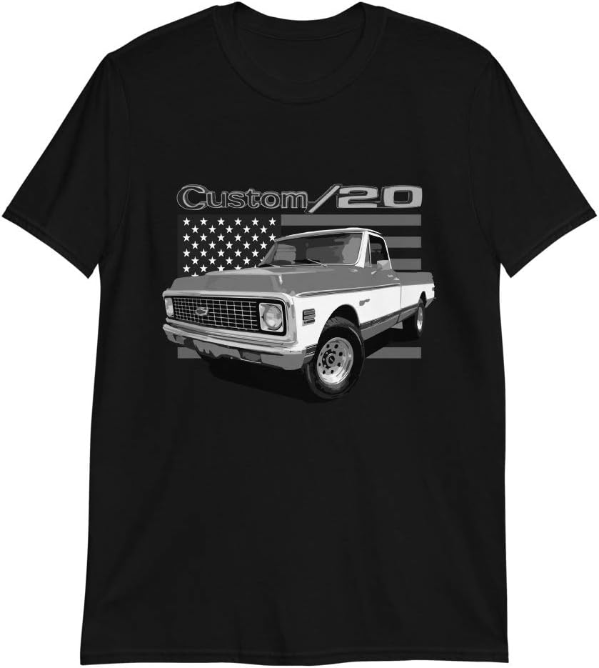 1972 Chevy C20 Custom 20 Vintage Pickup Truck Graphic T-Shirt | Vintage Car Enthusiast Gift Black