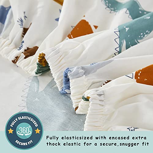 Image of Brandream Crib Bedding Sets for Boys 100% Cotton Roar Dinosaur Print Baby Nursery Bedding Blue Green Cream White Yellow 3 Pieces