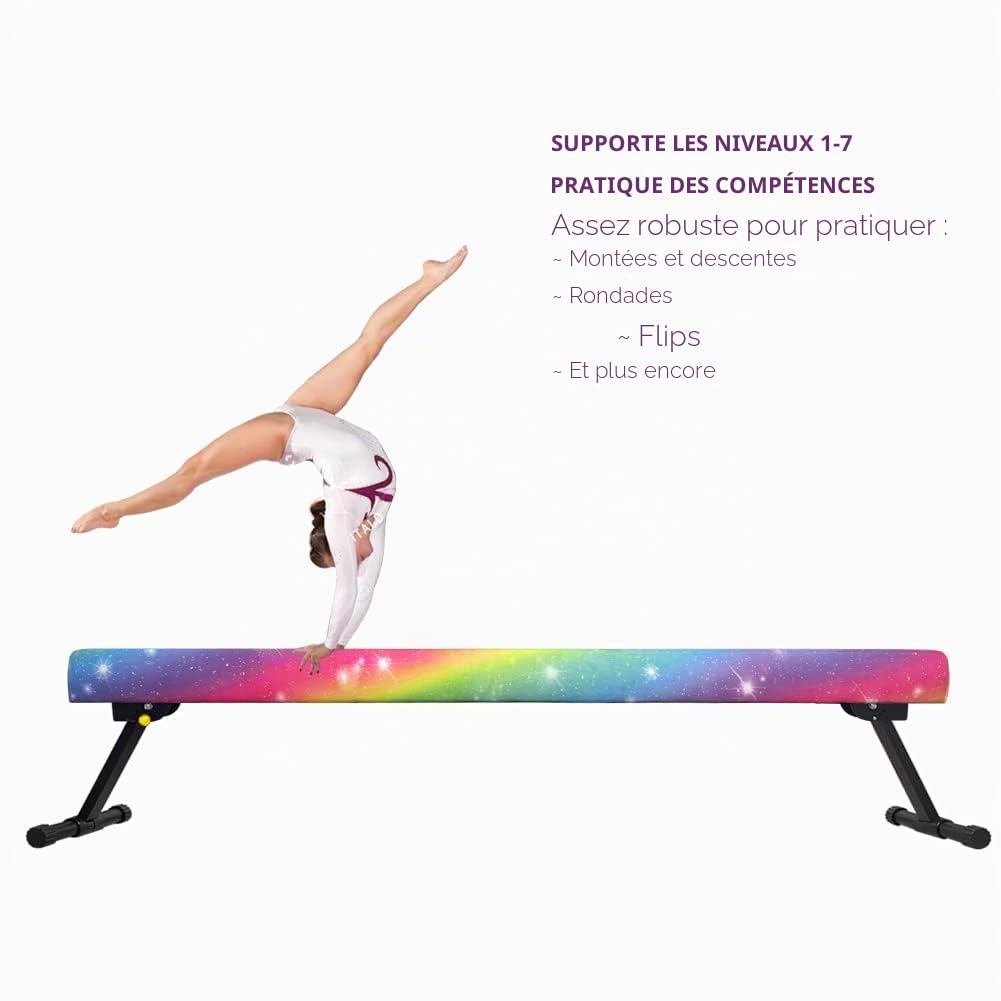 HomeSun Poutre d’Équilibre Gymnastique 240 cm | 4 Hauteurs Réglables 17–56 cm pour Enfants et Débutants