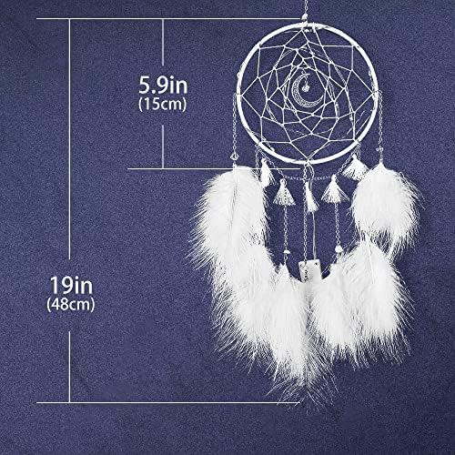 Apradas Dream Catcher with Light Handmade Sweet Dream Catchers with Lights Girl Bedroom Accessories Wall Hanging Decoration Blessing Gift (White)