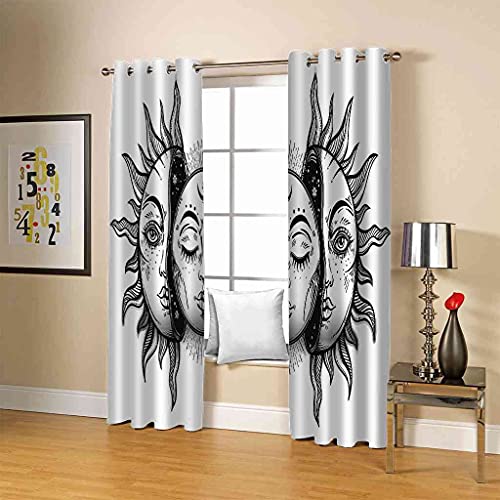 Rideaux salon imprimé 3D soleil design moderne noir et blanc - 5