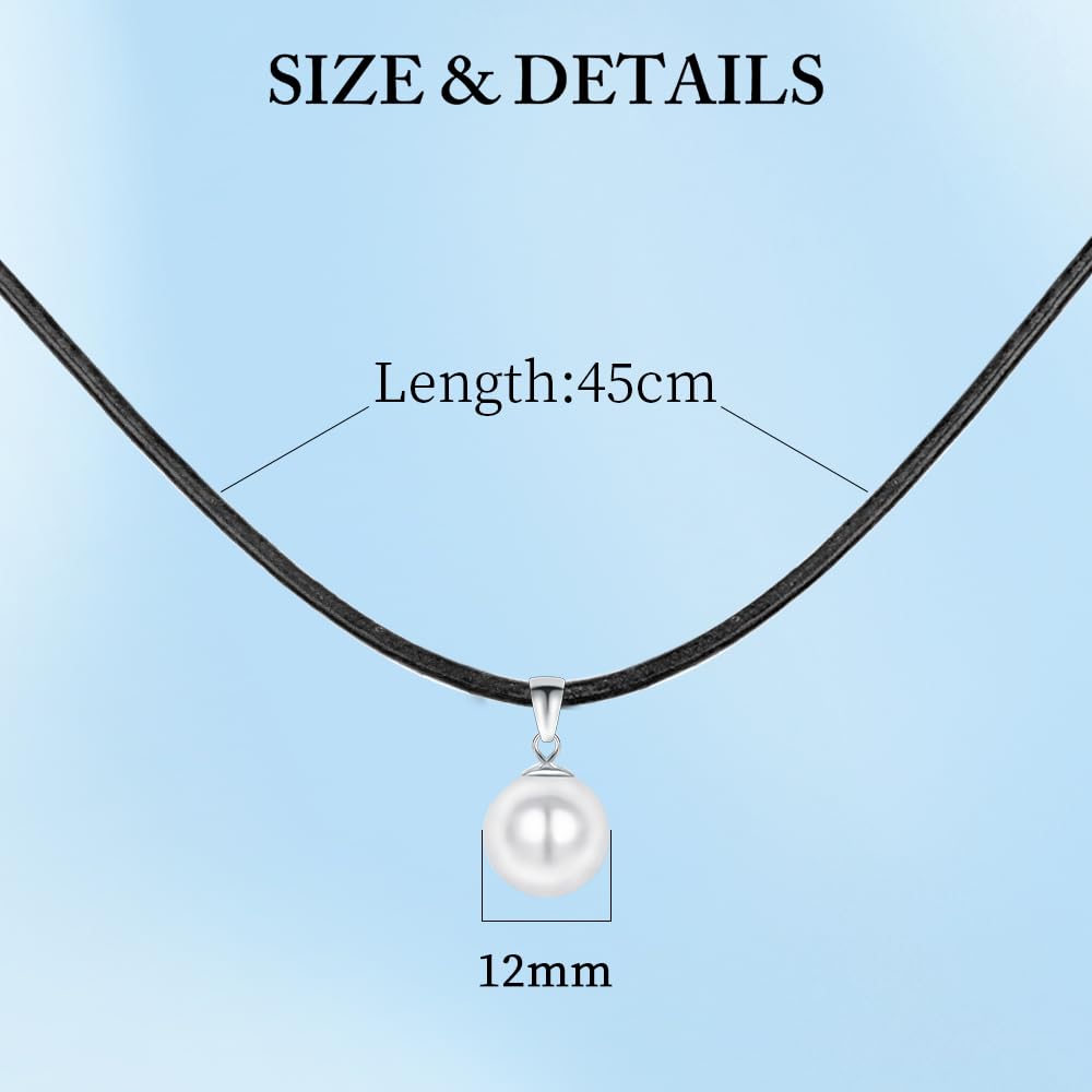 Collar de piel con perlas para mujer, 45 cm, cierre de plata 925, cadena de 12 mm, perlas naturales redondas