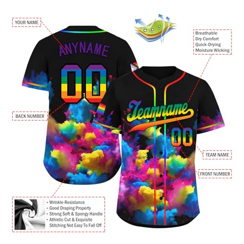 Custom LGBT Pride Baseball Jersey for Men Women Youth, Stitched/Printed Name Number Pride Shirt Rainbow Jersey miniatura 4