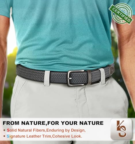 Image of KEMISANT Men Belt-Stretch Woven Braided Belt For Gift Men Golf Casual Jeans Dresses with Nylon Canvas 1 3 /8 inch