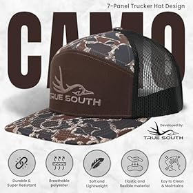 True-South-Mens-Brown-Camo-Trucker-Hat--Embroidered-Duck-Logo-Mesh-Back-Adjustable-Snapback