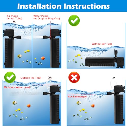 Tararium Aquarium Filter U-V Light W/Timer For 40-150 Gal. Fish Turtle Tank, 8W U-V 24W Silent Canister Internal Filter Submersible Power Pump Air Supply Saltwater Freshwater Green Clean Machine Green Killing thumb #7