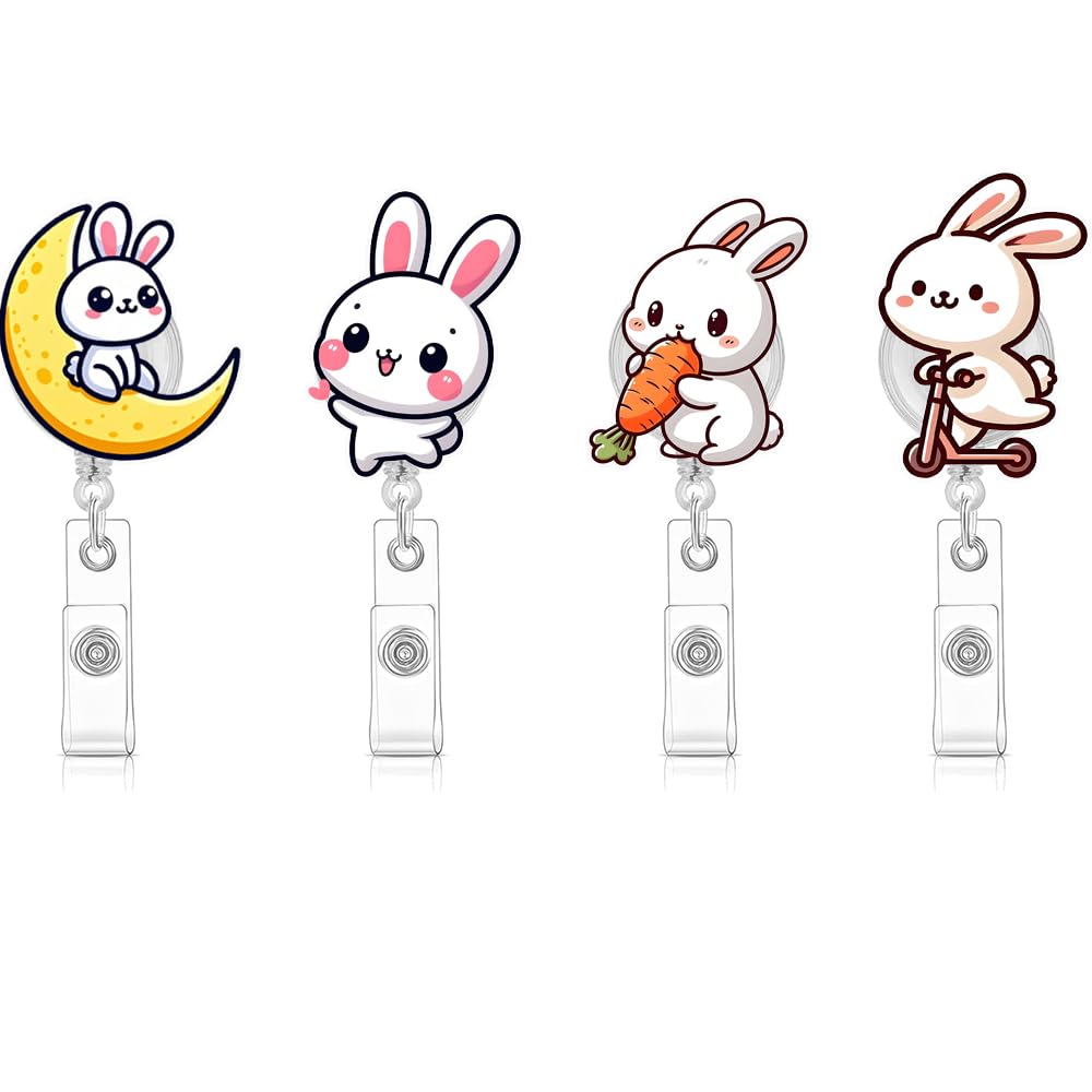 Easter Bunny Badge Reel,Funny Rabbit Badge Reel Holder, Work Badge Holder Retractable Clip, Easter Gifts for Office Worker, Doctor, Nurses,Teacher,