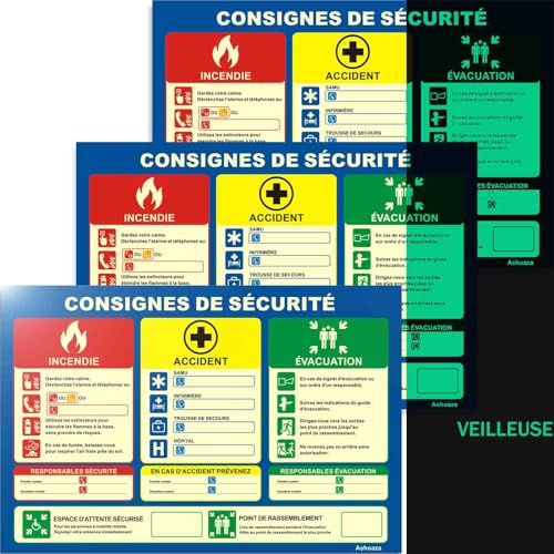 3 Piece affichage obligatoire entreprise 2025 A4 - Panneau code du travail - 30 x 20 Cm PVC autolumineux - Support adhésif - Conforme droit du travail (Consignes de Sécurité en Entreprise)