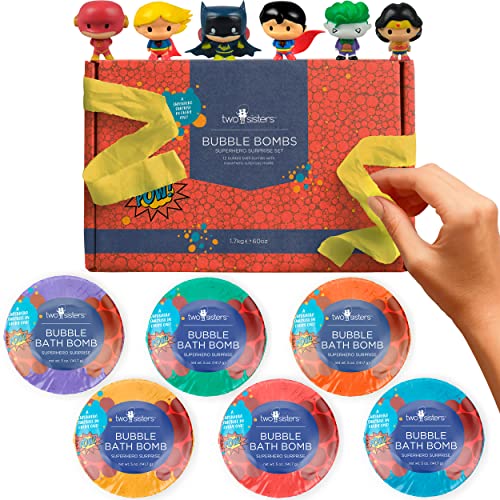 Two Sisters Bubble Bath Bombs Superhero Surprise Set For Kids | Super Hero Toys Inside | 6-Pack Set In A Gift Box | Safe For Sensitive Skin | Fizzy And Bubbly Bath Balls For Boys & Girls #TOP11